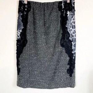 G.I.L.I. Black & Gray Tweed & Leopard Lace Trim Sides Skirt Style #A237483 XXS